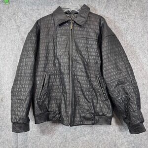 Bubble Well Vintage 90's Tribal Embroidery Black Leather Jacket Men Plus Size XL